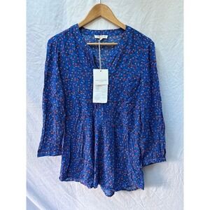 beachlunchlounge Collection Gray Floral Print V Neck Button Up Tunic Top Size 1